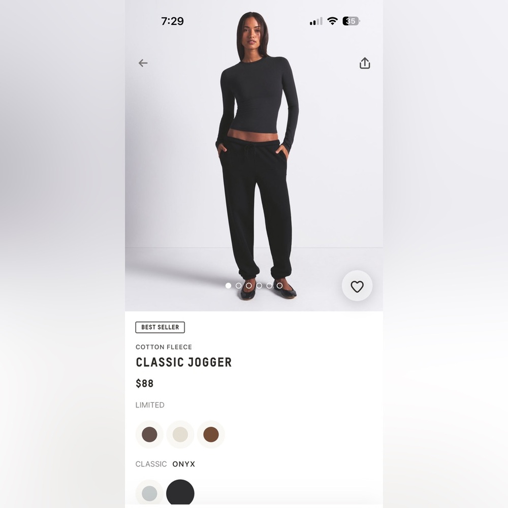 Skims Cotton Fleece Classic Jogger Size Small Black Onyx